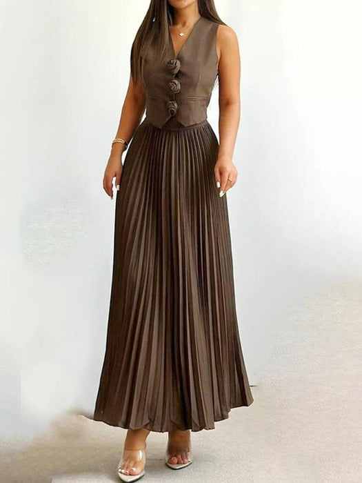 Sophisticated 2-Piece Floral Waistcoat and Flowing Skirt Set for Women
