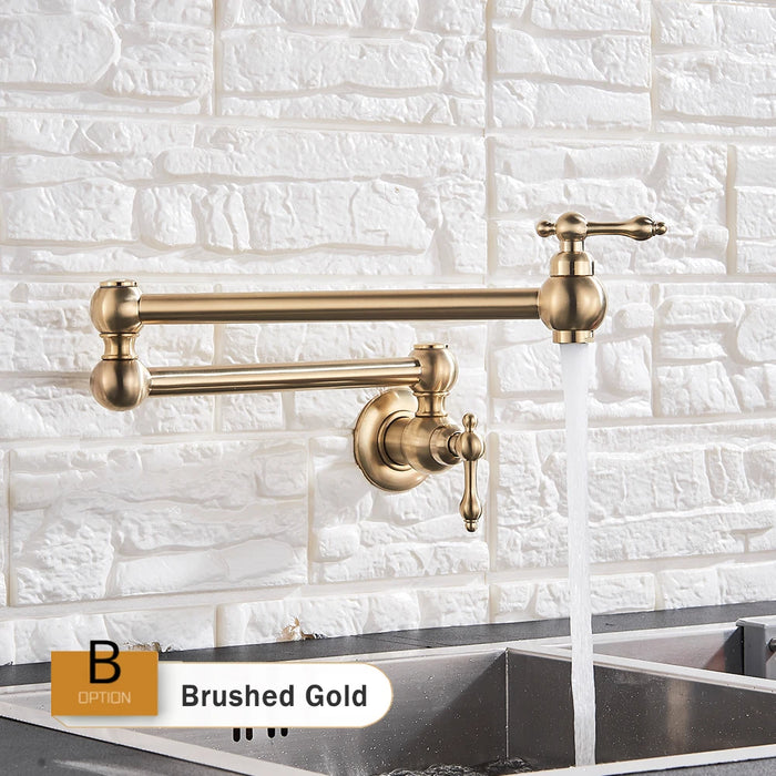 Brass Kitchen Faucet with Double Joint Spout and Folding Swing Arm