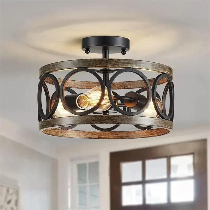 Rustic Farmhouse Circular Chandelier with Wood Grain Finish for Elegant Home and Restaurant Lighting