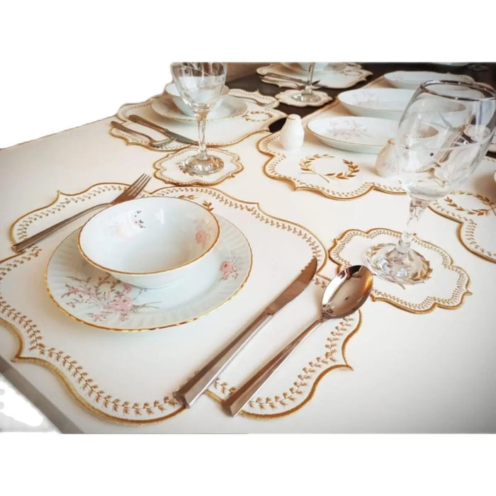 Elegant Faux Leather Embroidered Dining Table Decor Set with Runner & Napkins - Ideal for Every Celebration