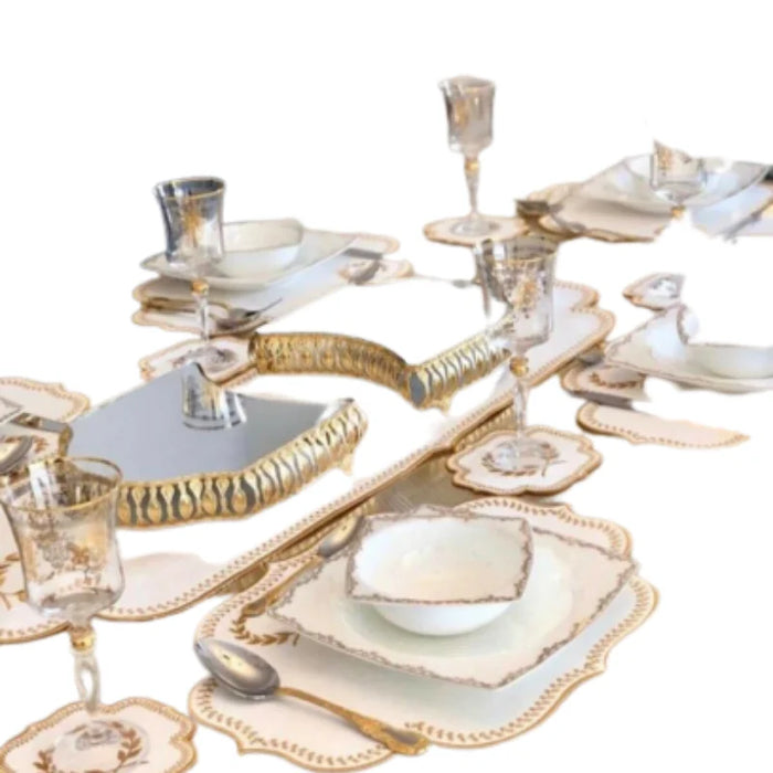 Elegant Embroidered Dining Ensemble: Luxe Faux Leather Set for Elevated Table Decor