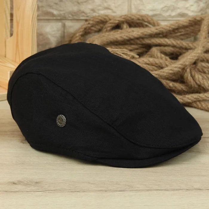 Summer Linen Newsboy Cap for Men - Comfortable Breathable Golf Hat with Elastic Back Fit