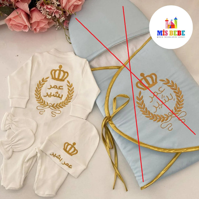 Personalized Newborn Royalty 4-Piece Hospital Outfit Set - Custom Embroidered Cotton Collection