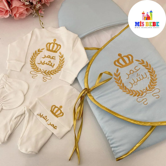 Personalized Newborn Royalty 4-Piece Hospital Outfit Set - Custom Embroidered Cotton Collection