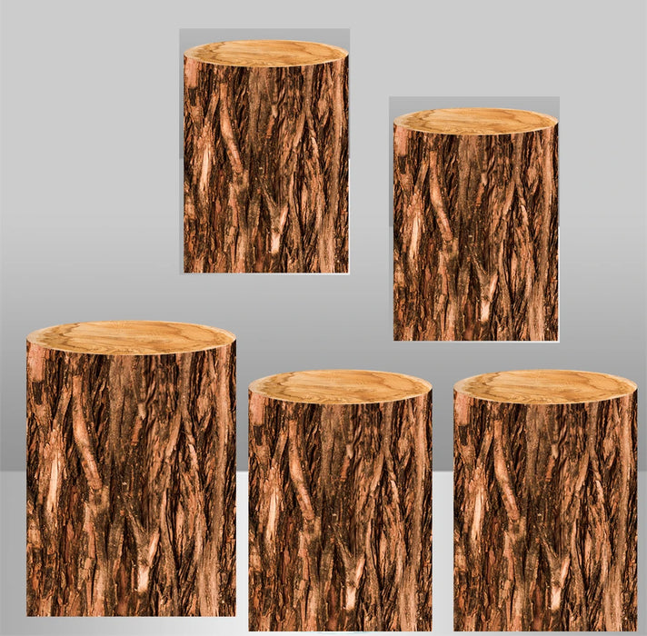 Wood Bark Texture Elastic Fabric Cylinder Covers - Customizable Set for Dessert Table Decor