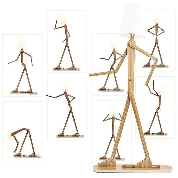 Creative Walnut Corner Floor Lamp with Human Figure Accent