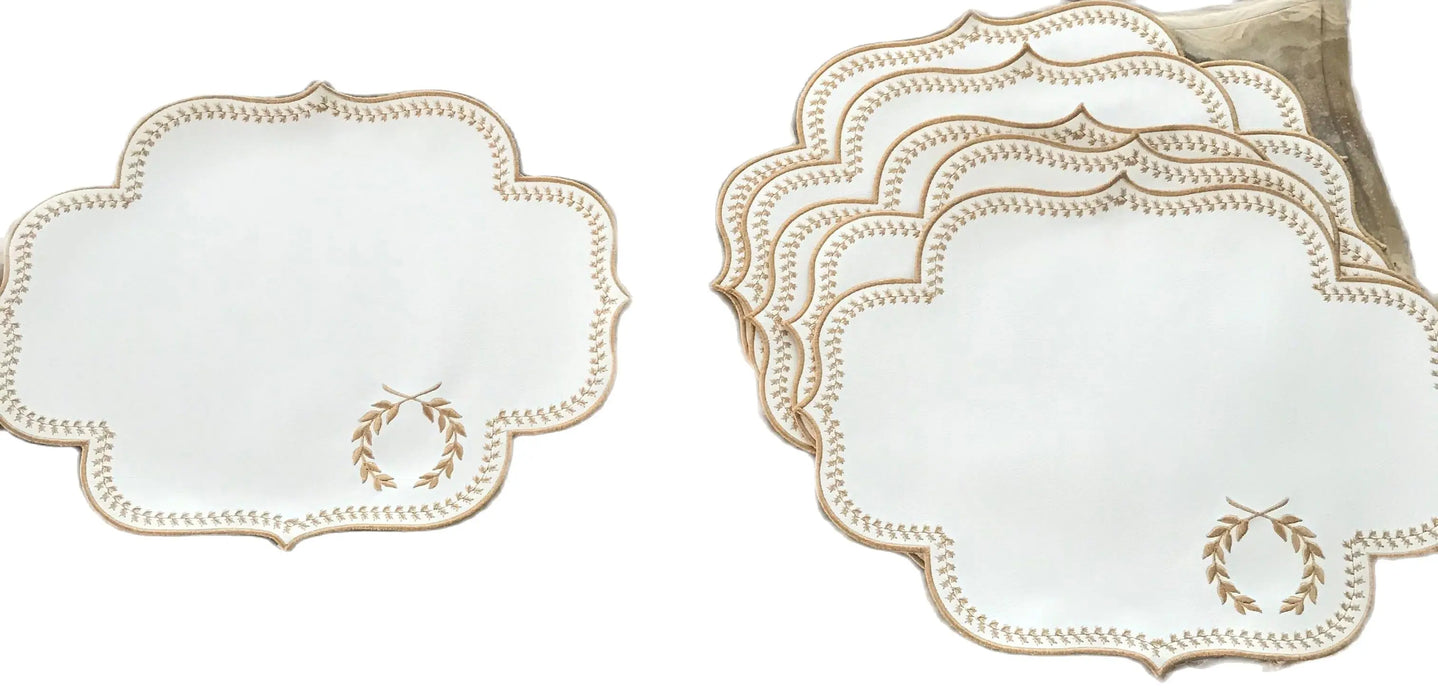 Elegant Embroidered Dining Ensemble: Luxe Faux Leather Set for Elevated Table Decor