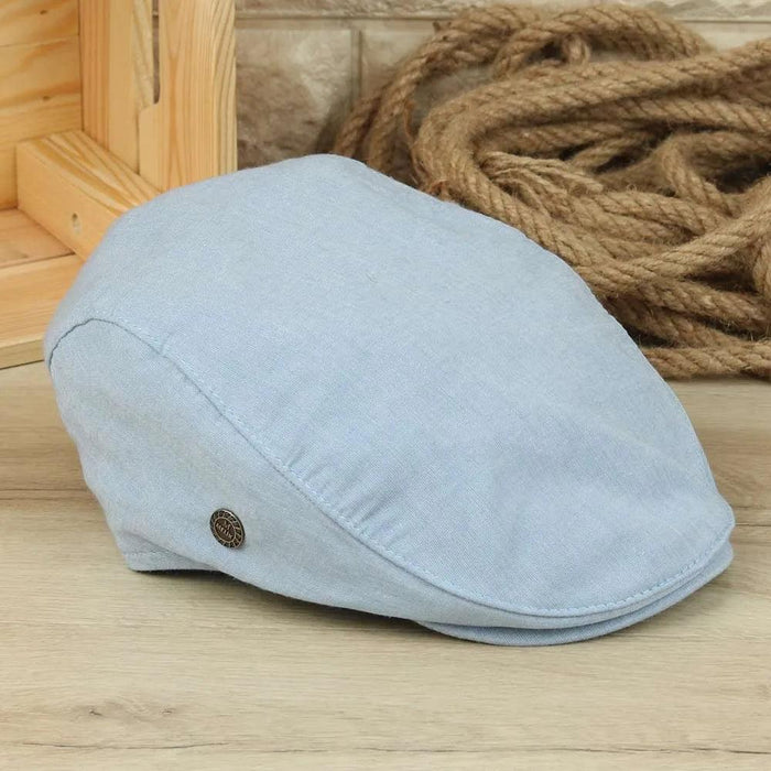 Men's Stylish Summer Linen Cabbie Cap - Breathable Flat Golf Hat with Elastic Fit