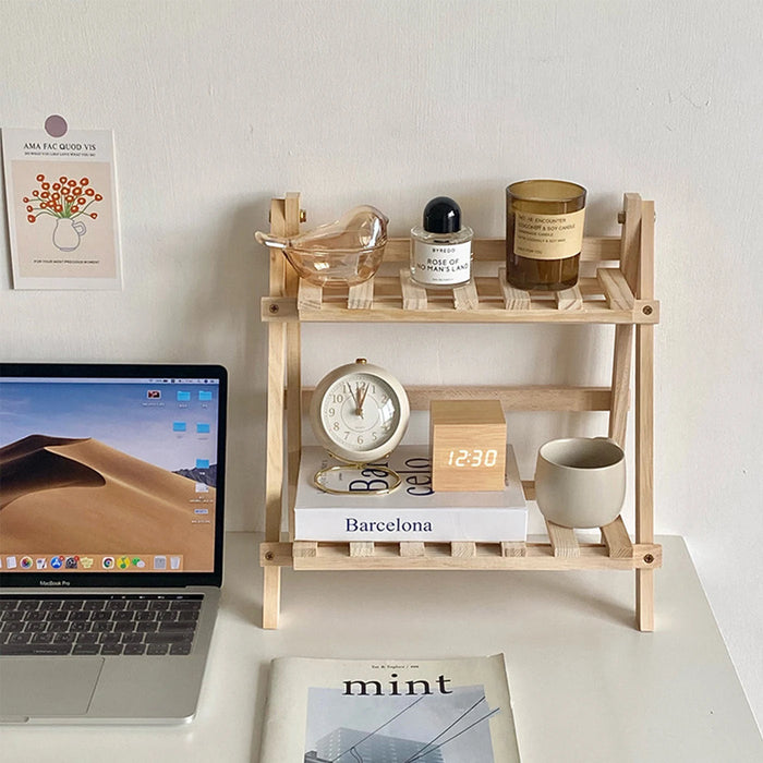 Wooden Double Layer Desktop Organizer Shelf - Multifunctional Storage Solution