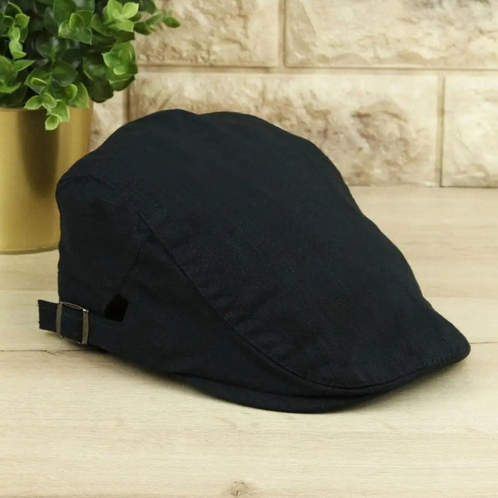 Men's Premium Linen Summer Flat Cap - Adjustable Breathable Cabbie Hat with Cotton Comfort