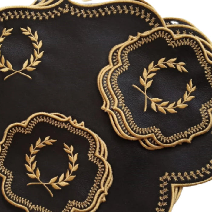 Elegant Faux Leather Embroidered Dining Table Decor Set with Runner & Napkins - Ideal for Every Celebration