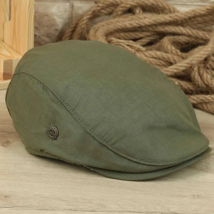 Summer Linen Newsboy Cap for Men - Comfortable Breathable Golf Hat with Elastic Back Fit