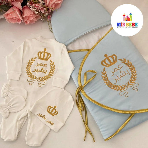 Newborn Baby King and Queen Customized 4-Piece Hospital Clothing Set with Personalized Embroidery