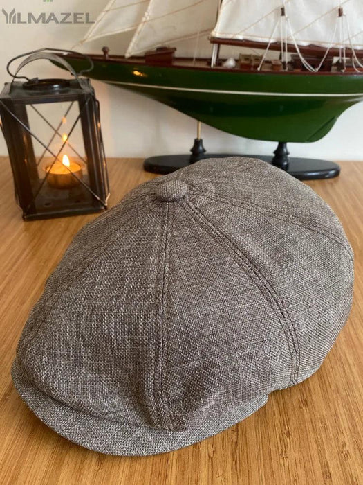 Vintage Linen 8-Panel Newsboy Cap for Men