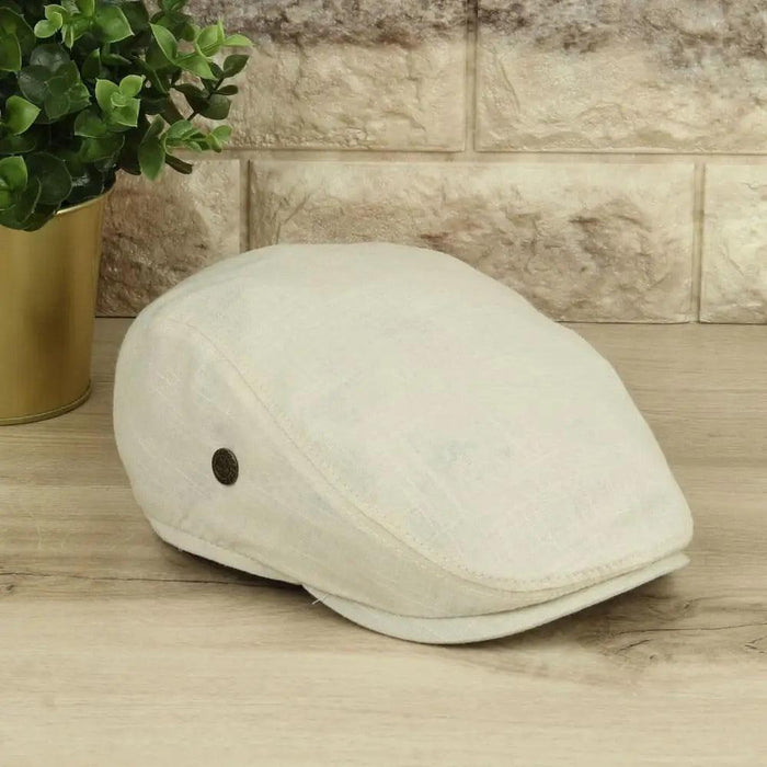 Summer Linen Newsboy Cap for Men - Comfortable Breathable Golf Hat with Elastic Back Fit