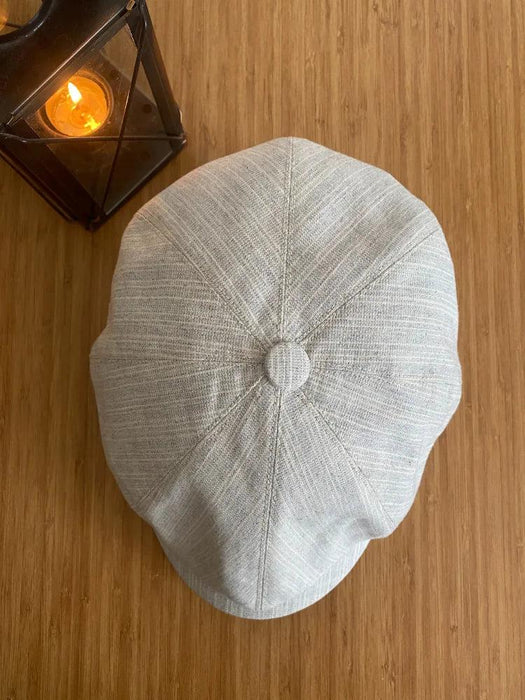 Ivory Linen 8-Panel Vintage Newsboy Cap for Men - Ideal Father's Day Gift