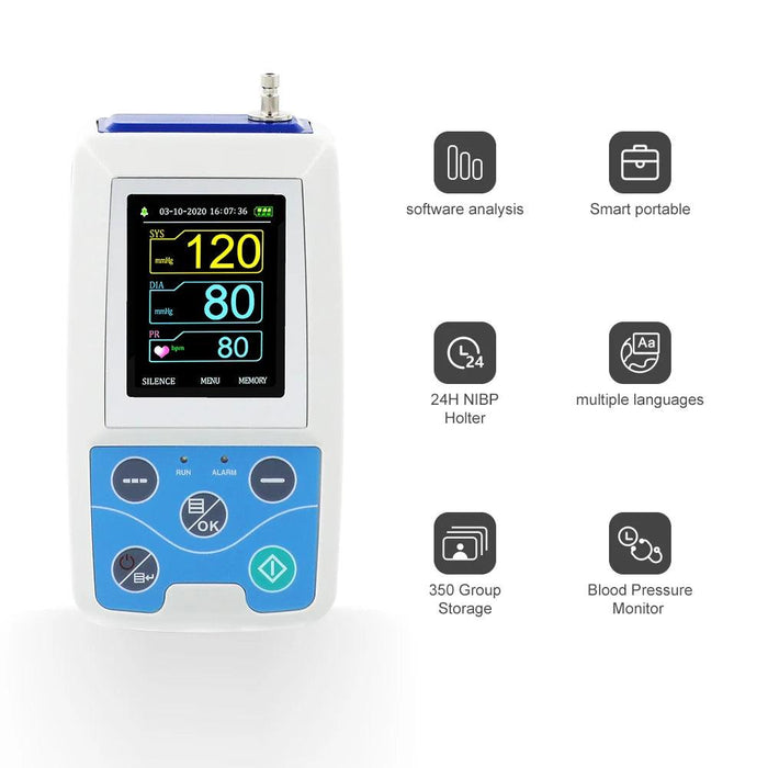 24-Hour Multi-Cuff Ambulatory Blood Pressure Monitor ABPM50+ with Free Data Analysis Software for All Ages