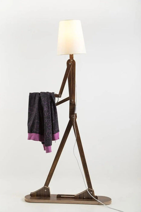 Creative Walnut Corner Floor Lamp with Human Figure Accent