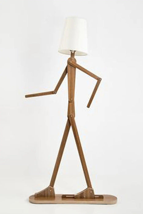 Creative Walnut Corner Floor Lamp with Human Figure Accent