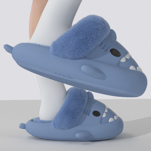 Cozy Shark Plush Slippers for Couples - Detachable Warm Fuzzy House Shoes