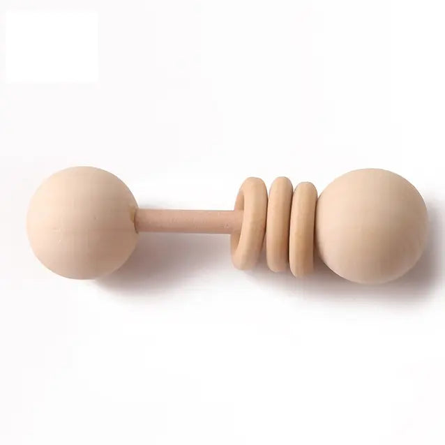 Natural Beech Wood Baby Rattle and Hand Bells - Montessori Educational Toys for Newborns