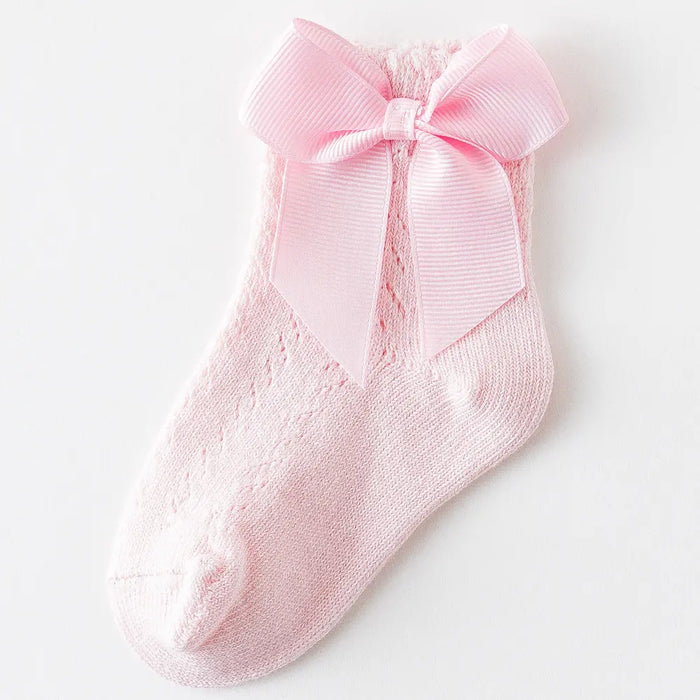 Adorable Cotton Baby Girl Socks with Stylish Bows - Breathable Short Socks