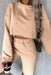 Trendy Khaki Distressed Crop Top and Wide Leg Trousers Set for Effortless Style