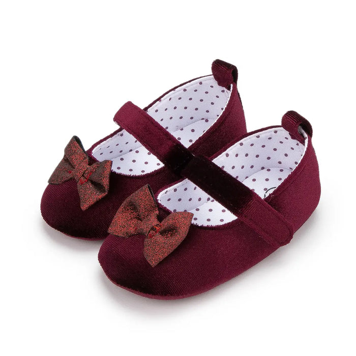 Adorable Baby Girl Crib Shoes with Butterfly Knot - Non-slip Soft Cotton Rubber First Walkers