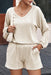 Chic Beige Ribbed Lounge Set with Casual Top and Pocketed Shorts