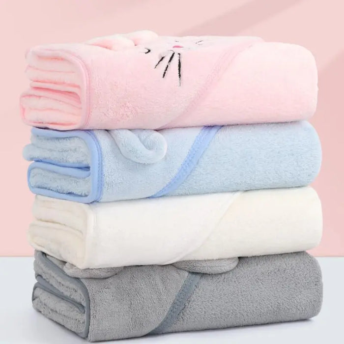 80x80 Cozy Cotton Fleece Newborn Wrap Blanket for Infants 0-12 Months - All-Season Absorbent Bath Towel in White, Pink, Blue, Gray