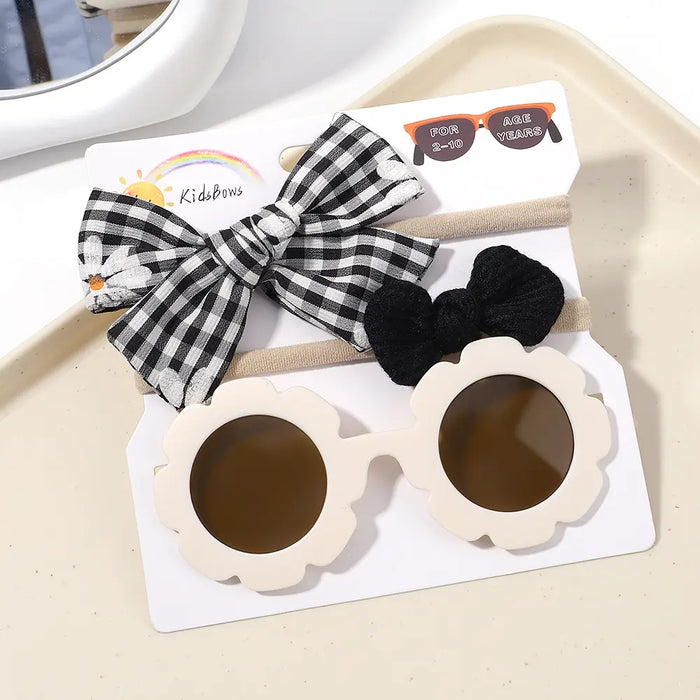 3Pcs/Set Newborn Print Bowknot Headbands and Cute Round Sunglasses