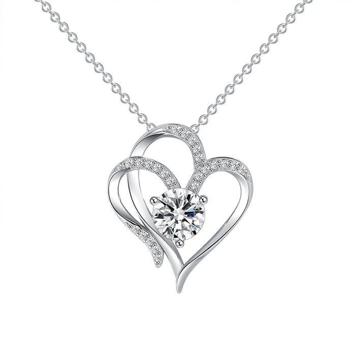 Personalized Heart-Shaped Zircon Love Necklace with Rhinestones