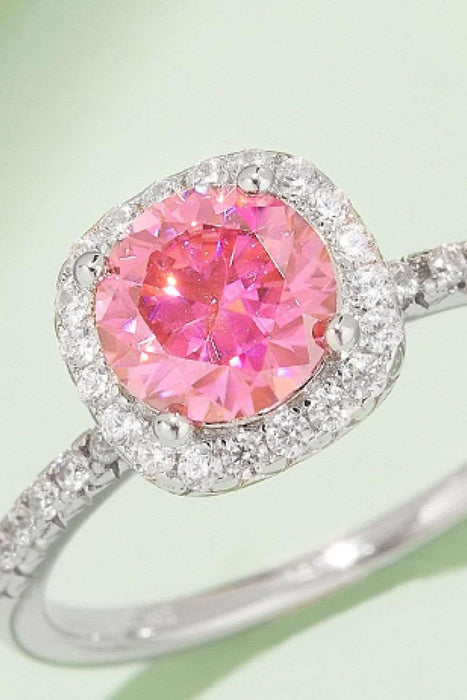 Pink Diamond Halo Ring Set in 925 Sterling Silver with Lab-Certified Moissanite