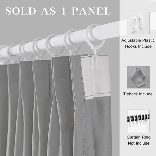Blackout Thermal Insulated Pleated Curtain Panel with Tieback - 84x96 Inches
