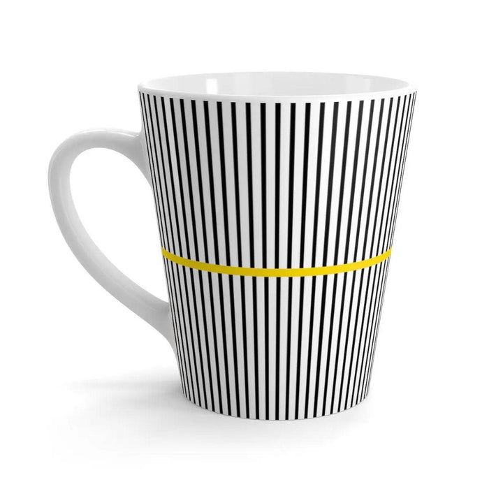 Elegant Black and White Ceramic Latte Mug with Contemporary Wave Design