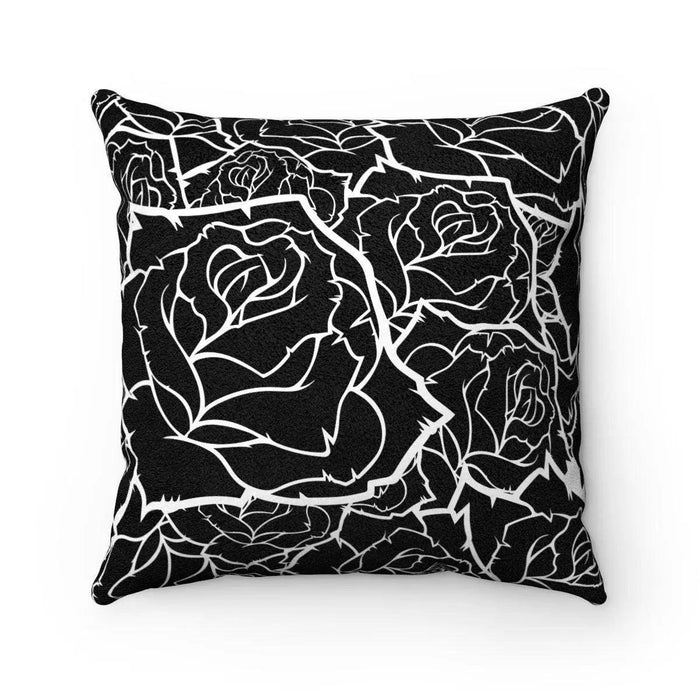 Reversible Black and White Roses Microfiber Throw Pillow with Double-Sided Design