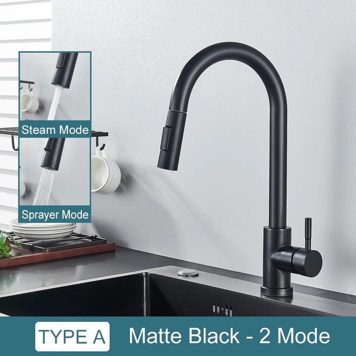 Modern Touchless Black Stainless Steel Kitchen Faucet with Dual Spray Options