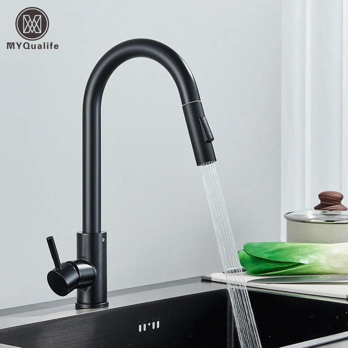 Modern Touchless Black Stainless Steel Kitchen Faucet with Dual Spray Options