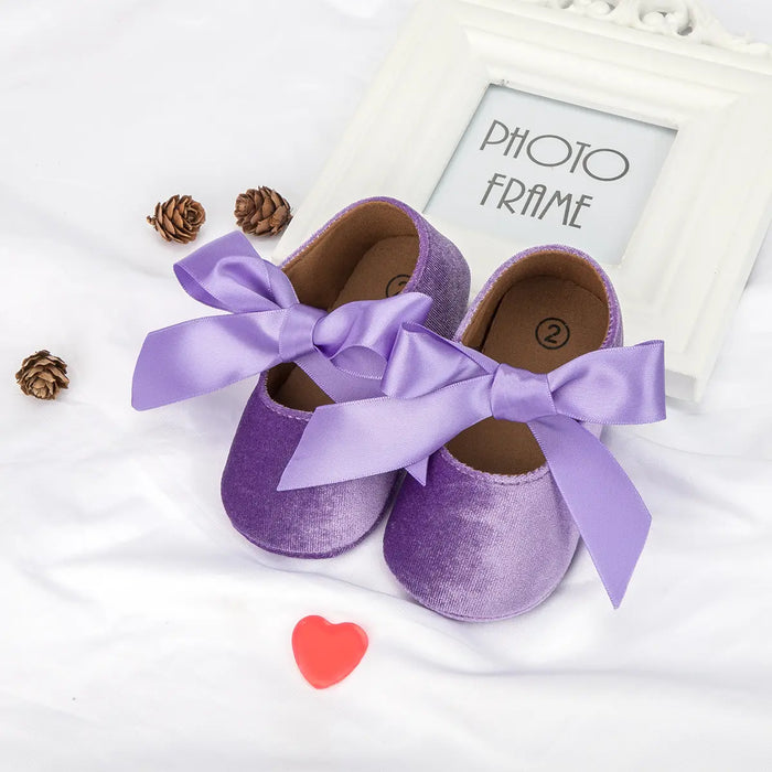 Adorable Baby Girl Crib Shoes with Butterfly Knot - Non-slip Soft Cotton Rubber First Walkers