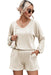 Chic Beige Ribbed Lounge Set with Casual Top and Pocketed Shorts