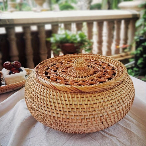 Chic Handcrafted Rattan Storage Basket with Lid