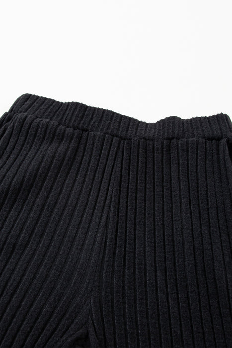 Black Ribbed Knit V Neck Slouchy Two-piece Outfit