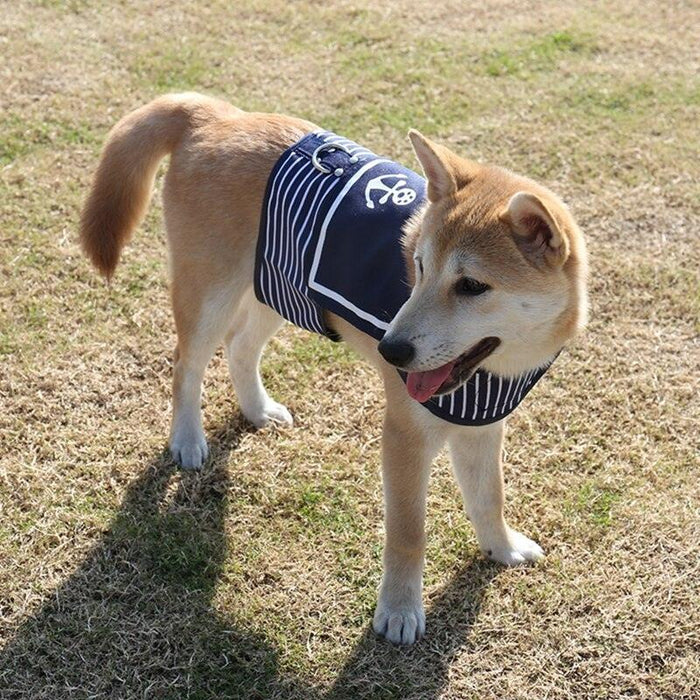 Stylish Navy Striped Dog Harness and Leash Set - Elegant Pet Outfit