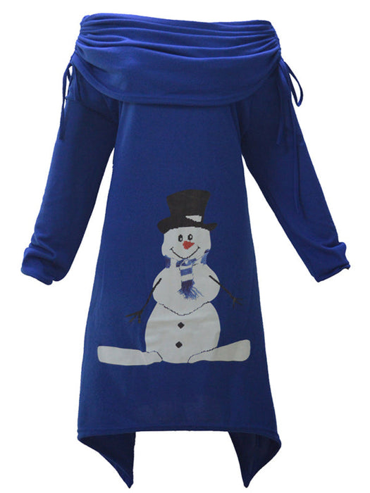 Snowman Paradise Drawstring Dress - Women's Cozy Winter Style