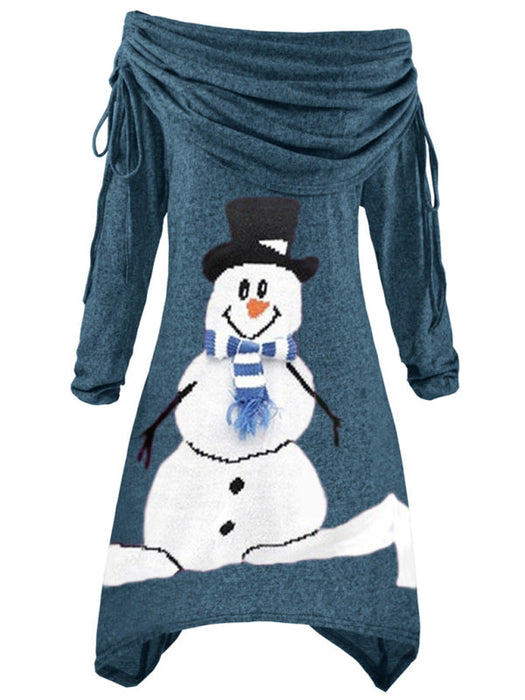 Snowman Paradise Drawstring Dress - Women's Cozy Winter Style