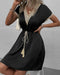 Vivid V-Neck Mini Dress with Tassel Embellishment
