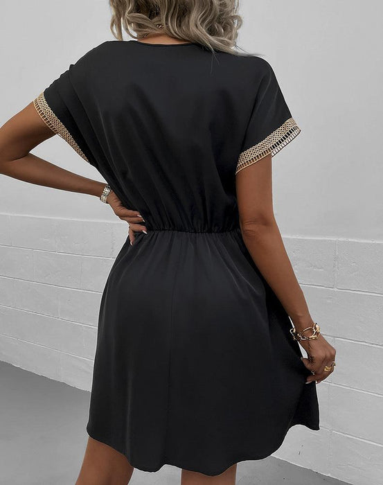 Vivid V-Neck Mini Dress with Tassel Embellishment