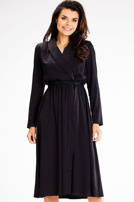 Chic Shawl Collar Flared Elegant Dress