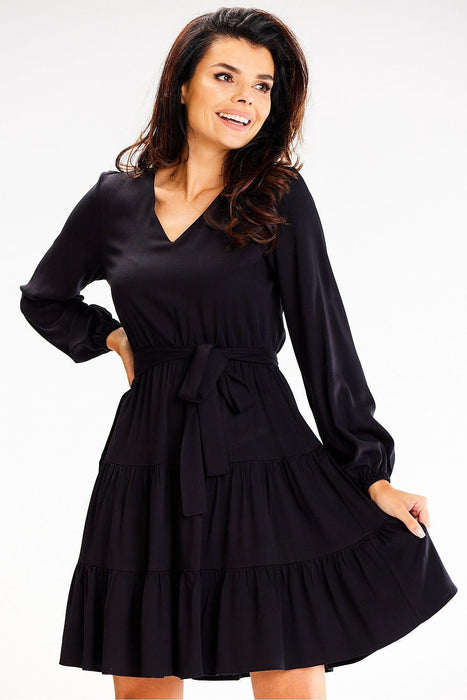 Ruffled Bell Sleeve Elastic Waist Midi Dress