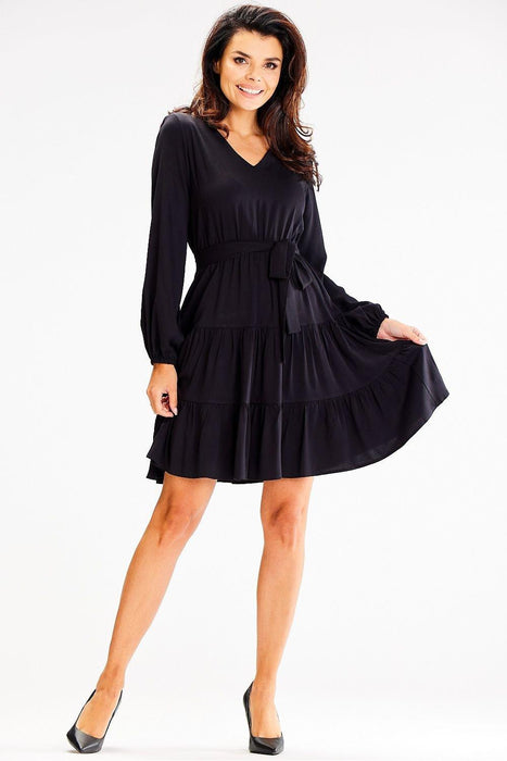 Ruffled Bell Sleeve Elastic Waist Midi Dress